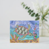 Psychedelische zeeschildpad zeepaard kunst briefkaart (Staand voorkant)