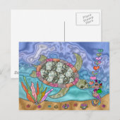 Psychedelische zeeschildpad zeepaard kunst briefkaart (Voorkant / Achterkant)
