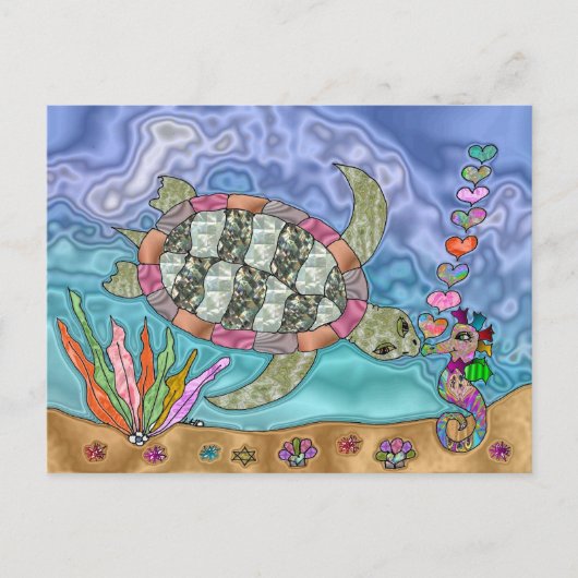 Psychedelische zeeschildpad zeepaard kunst briefkaart (Voorkant)