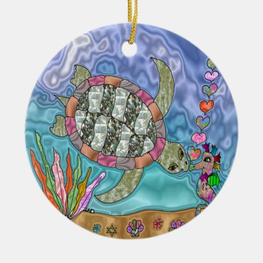 Psychedelische zeeschildpad zeepaard kunst keramisch ornament (Voorkant)