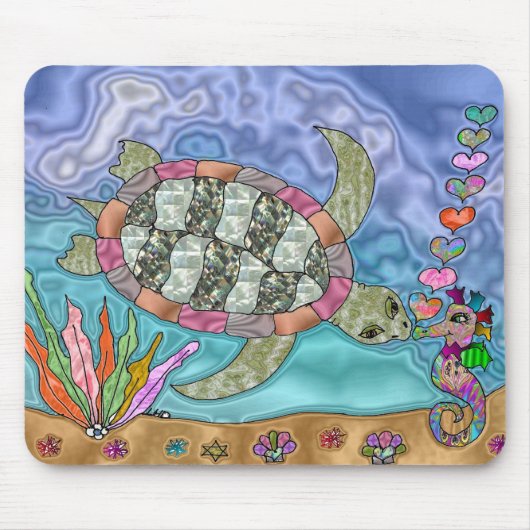 Psychedelische zeeschildpad zeepaard kunst muismat (Voorkant)