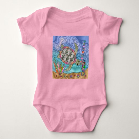 Psychedelische zeeschildpad zeepaard kunst romper (Voorkant)