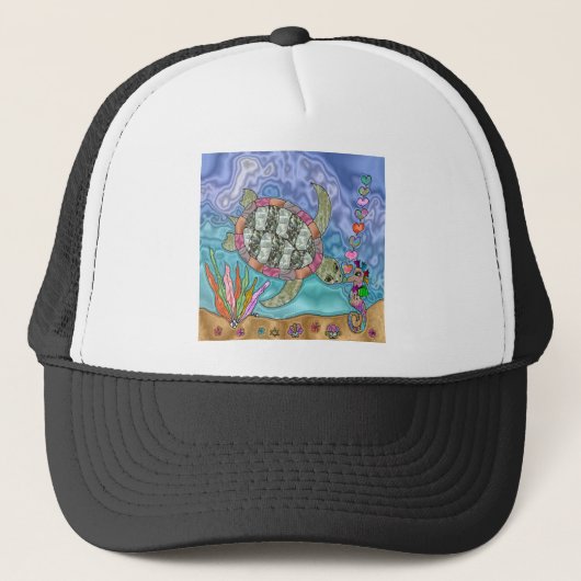 Psychedelische zeeschildpad zeepaard kunst trucker pet (Voorkant)