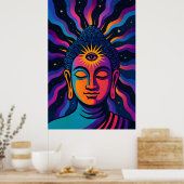 Psychedelische Zen Boeddha - Derde Oog Kosmische V Poster (Keuken)