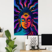 Psychedelische Zen Boeddha - Derde Oog Kosmische V Poster (Thuiskantoor)