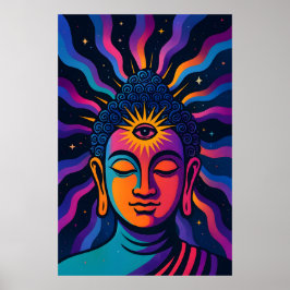 Psychedelische Zen Boeddha - Derde Oog Kosmische V Poster