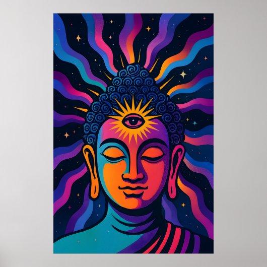 Psychedelische Zen Boeddha - Derde Oog Kosmische V Poster (Voorkant)