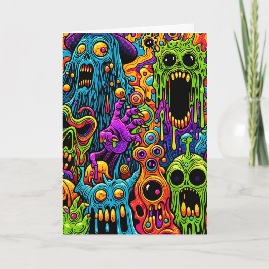 Psychedelische Zombies Halloween en kleurplaat Kaart (Voorkant)