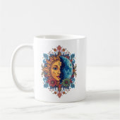 Psychedelische Zon en Maan Boho Bloem Kunst Koffiemok (Links)