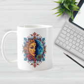 Psychedelische Zon en Maan Boho Bloem Kunst Koffiemok