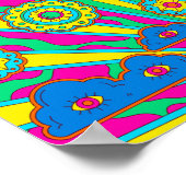 Psychedelische zon, wolken en bloemen poster (Hoek)