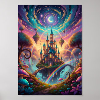 Psychedelische Zwevende Kasteel Kosmische Fantasie Poster