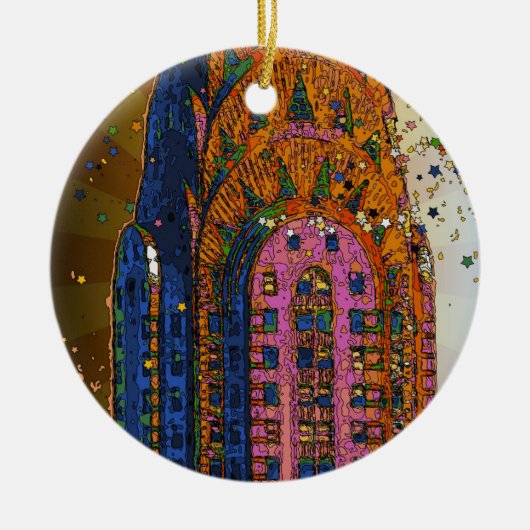 Psychedlic NYC: Chrysler Building Top Closeup #1 Keramisch Ornament (Voorkant)