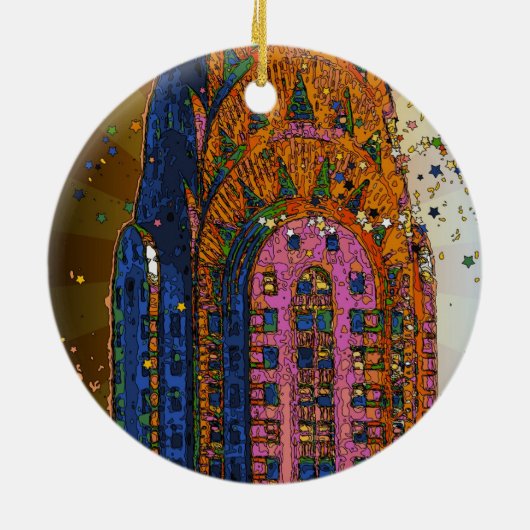 Psychedlic NYC: Chrysler Building Top Closeup #1 Keramisch Ornament (Achterkant)