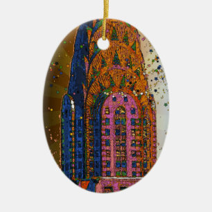 Psychedlische NYC: Chrysler Building Boven Close-u Keramisch Ornament