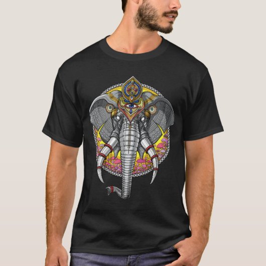 Psychedolische Olifant Ganesha T-shirt (Voorkant)