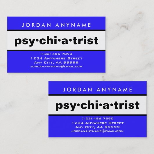 Psychiater Bold Blauw en Wit Visitekaartje (Voorkant / Achterkant)