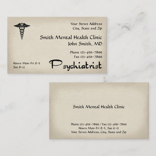Psychiatrisch Visitekaartje voor geestelijke gezon (Voorkant / Achterkant)