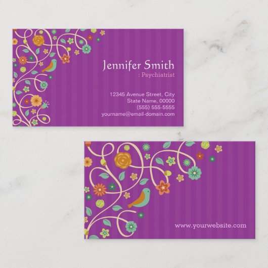 Psychiatrist - Paarse Natuur Thema Visitekaartje (Voorkant / Achterkant)