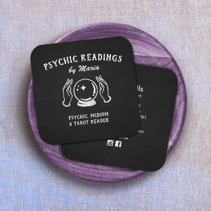 Psychic Medium Crystal Ball and Hands Black Vierkante Visitekaartje