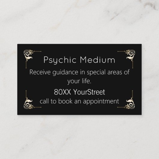 Psychic Medium Fortune Teller in Gold en Black Visitekaartje (Achterkant)