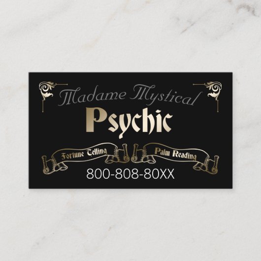 Psychic Medium Fortune Teller in Gold en Black Visitekaartje (Voorkant)