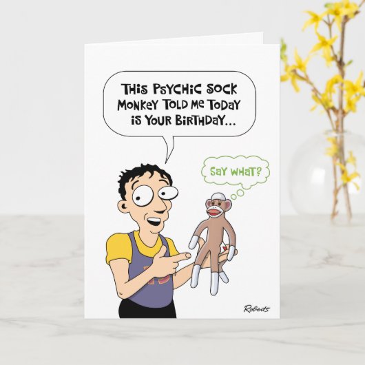 Psychic Monkey Birthday Kaart (Gele Bloem)