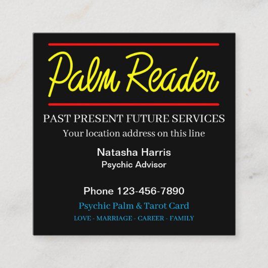 Psychic Palm Reader Vierkante Visitekaartje (Voorkant)
