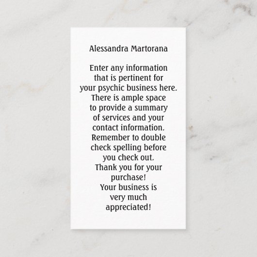 Psychisch Intuïtief Spiritueel Counselor Third Eye Visitekaartje (Achterkant)