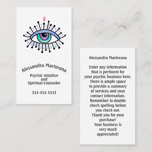 Psychisch Intuïtief Spiritueel Counselor Third Eye Visitekaartje (Voorkant / Achterkant)