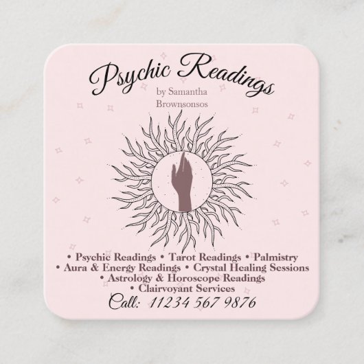 Psychisch medium astroloog Pink Energy Healing Vierkante Visitekaartje (Voorkant)