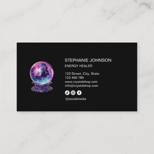 Psychisch Medium Paarse Galaxy Mystic Crystal Ball Visitekaartje (Achterkant)