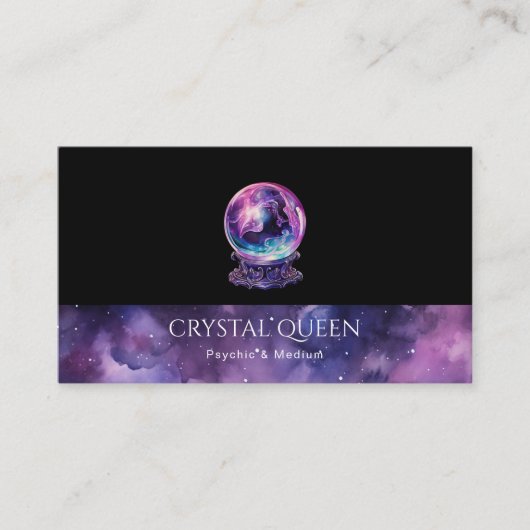 Psychisch Medium Paarse Galaxy Mystic Crystal Ball Visitekaartje (Voorkant)