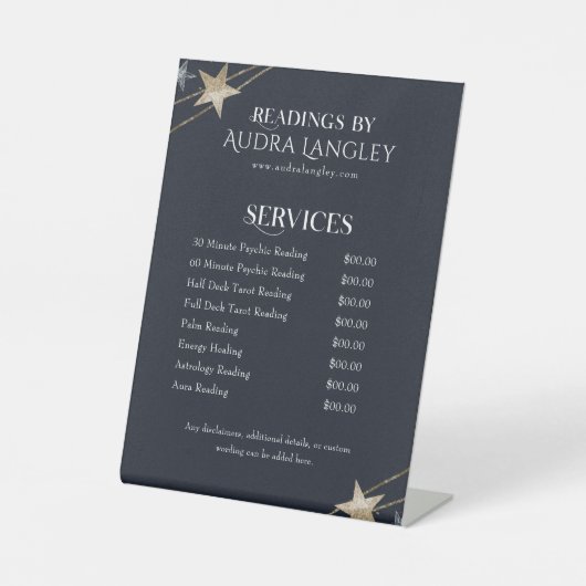 Psychisch medium, tarotlezer prijslijst reclamebord met voetstuk (Voorkant)