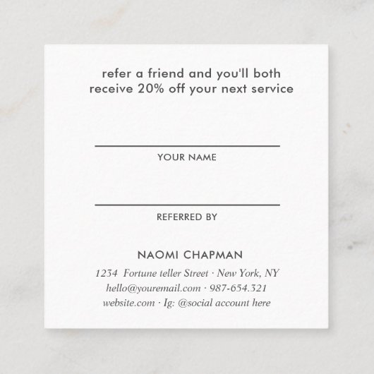 PSYCHISCH MEDIUM TAROTS FORTUNE TELLER VERWIJS VRI VIERKANTE VISITEKAARTJE (Achterkant)