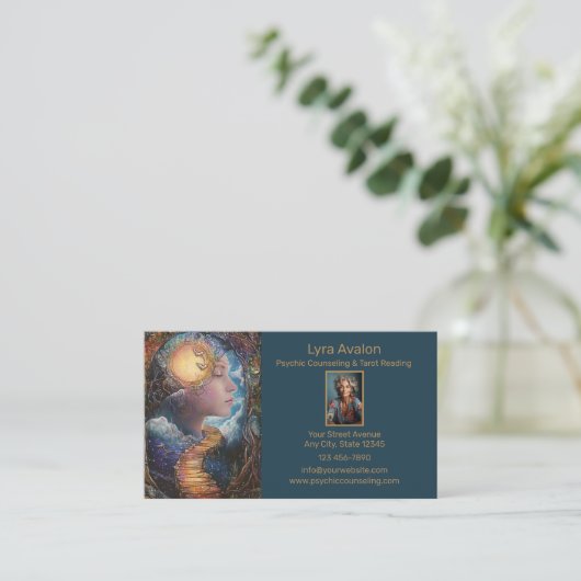 Psychische counseling en tarotlezen visitekaartje (Staand voorkant)
