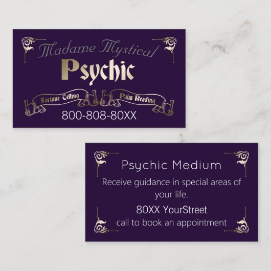 Psychische middelgrote forineteller in goud en Paa Visitekaartje (Voorkant / Achterkant)