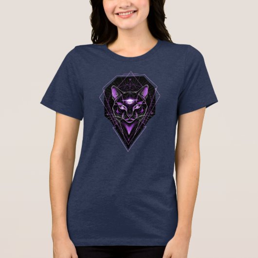 Psychische zwarte kat Halloween Tri-Blend Shirt (Voorkant)