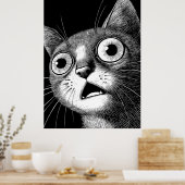 Psycho Cat Poster - grillige retro coole kunst (Keuken)