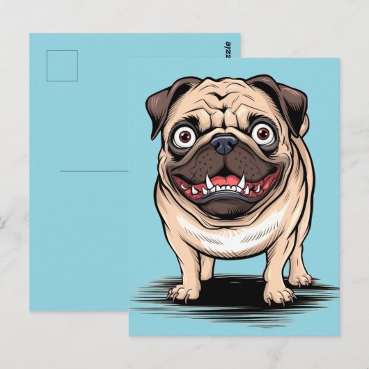 Psycho Crazy Pug Bulldog Briefkaart Ontwerp (Voorkant / Achterkant)