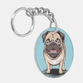 Psycho Crazy Pug Bulldog Circle Sleutelhanger Desi (Voorkant Links)