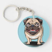 Psycho Crazy Pug Bulldog Circle Sleutelhanger Desi (Voorkant)