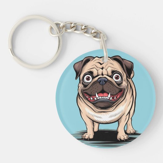 Psycho Crazy Pug Bulldog Circle Sleutelhanger Desi (Voorkant)