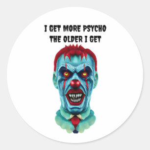 Psycho Creepy Killer Zombie Clown Horror Art Ronde Sticker