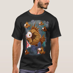 Psycho Fish Piranha met Bloederige Bot T-shirt