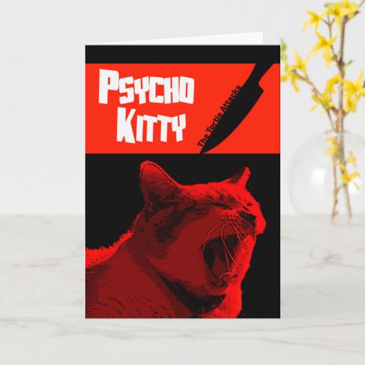 Psycho Kat Happy Halloween Kaart (Gele Bloem)