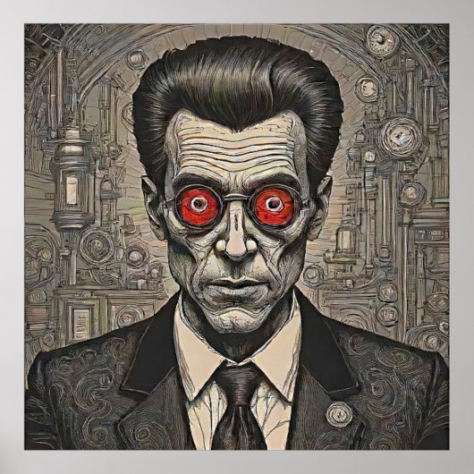 Psycho Killer Steampunk Retro Inkt Tekening Poster (Voorkant)