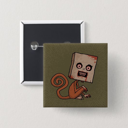 Psycho Sack Monkey Vierkante Button 5,1 Cm (Voorkant /achterkant)