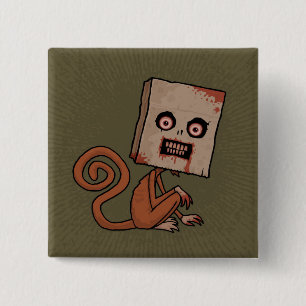 Psycho Sack Monkey Vierkante Button 5,1 Cm