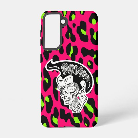 Psycho Skull Hot Pink Leopard Print Samsung Galaxy Hoesje (Achterkant)